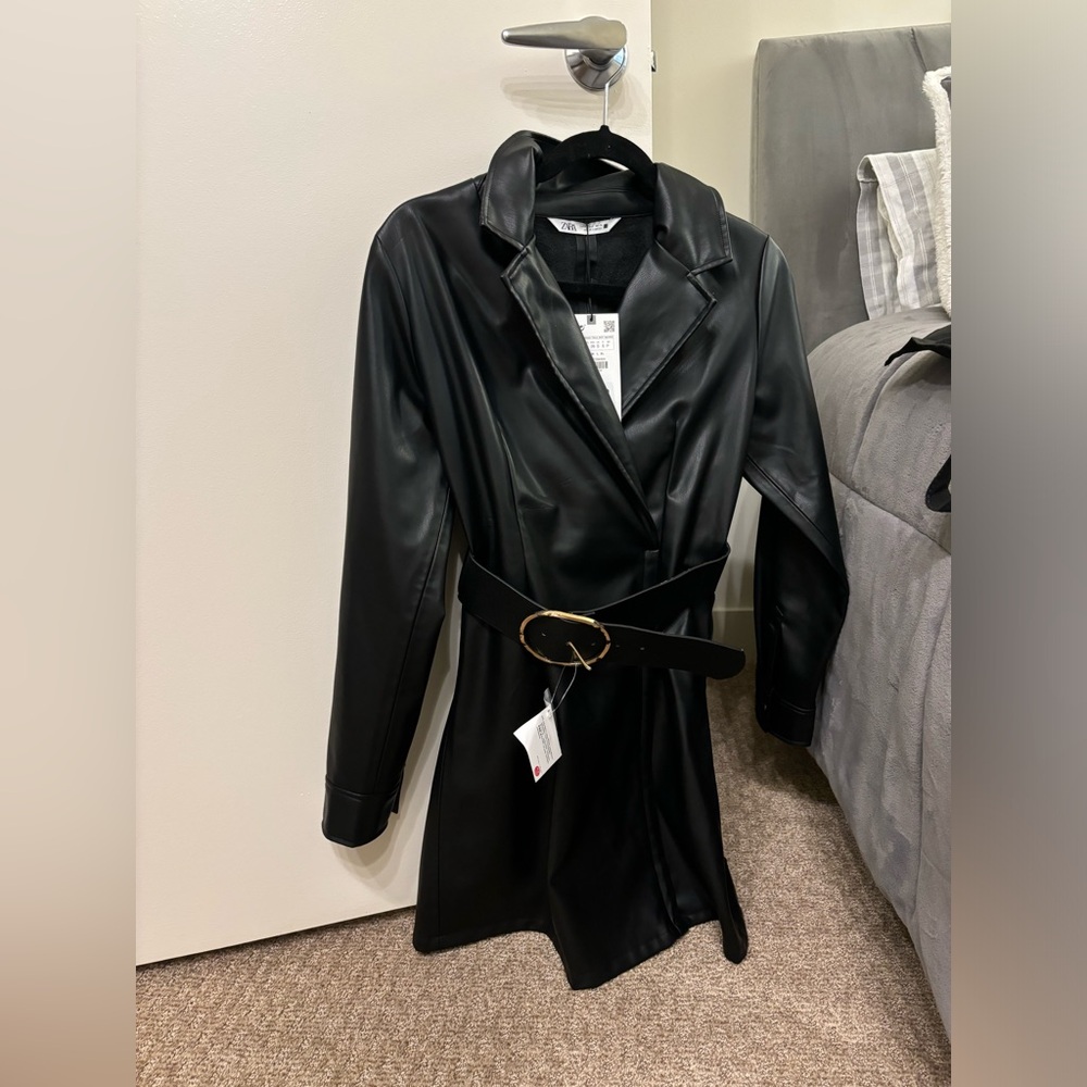 Leather belted dress